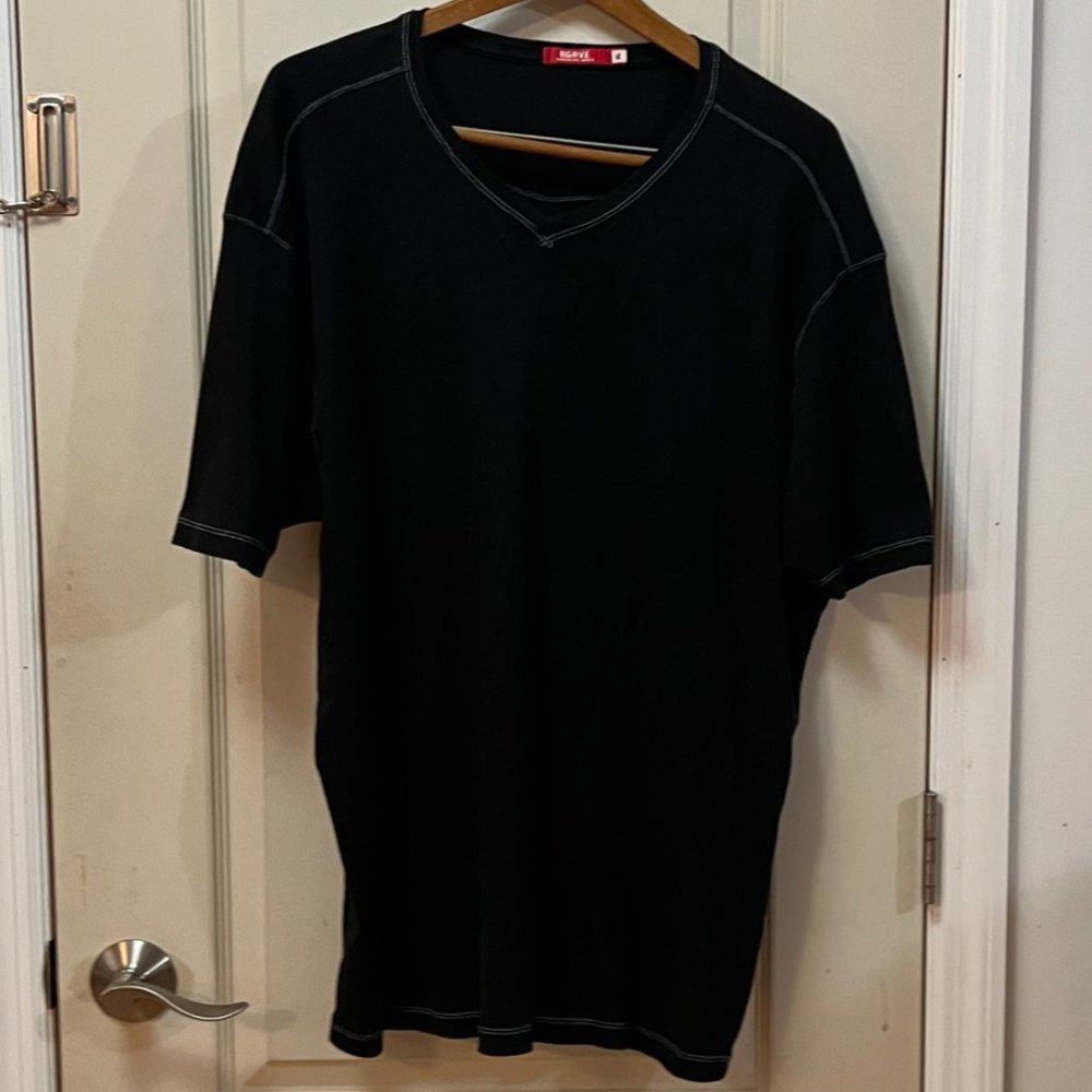 Agave Men's XL 100% Cotton S/S V-Neck T Shirt Black with white stitching